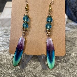 Purple Feather Dangle Pierced Earrings